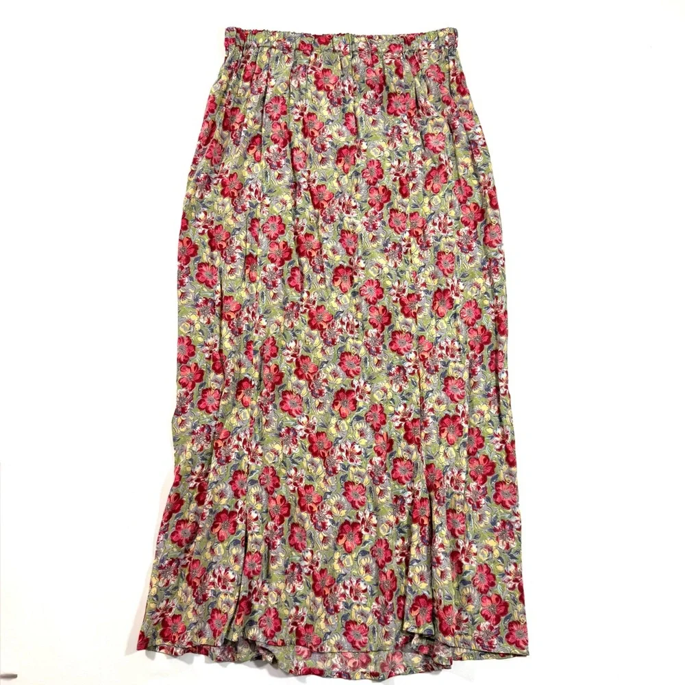 Flax Two Piece Skirt Set Pink Floral Linen Top Maxi Skirt - Picture 4 of 11